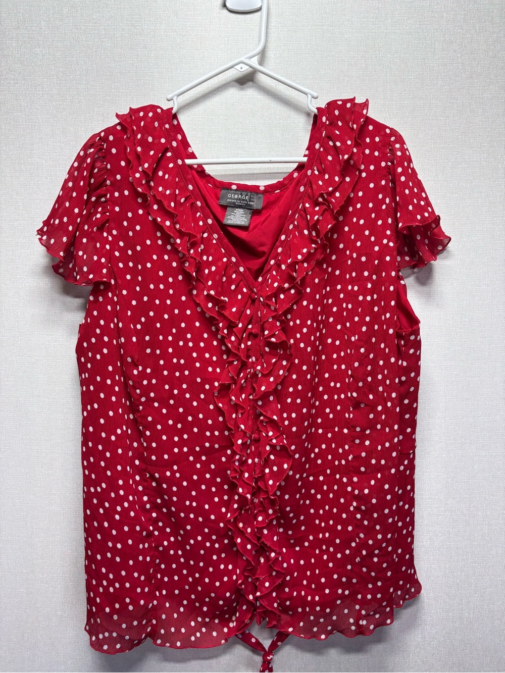 George Red Polka Dot Ruffle Front Blouse